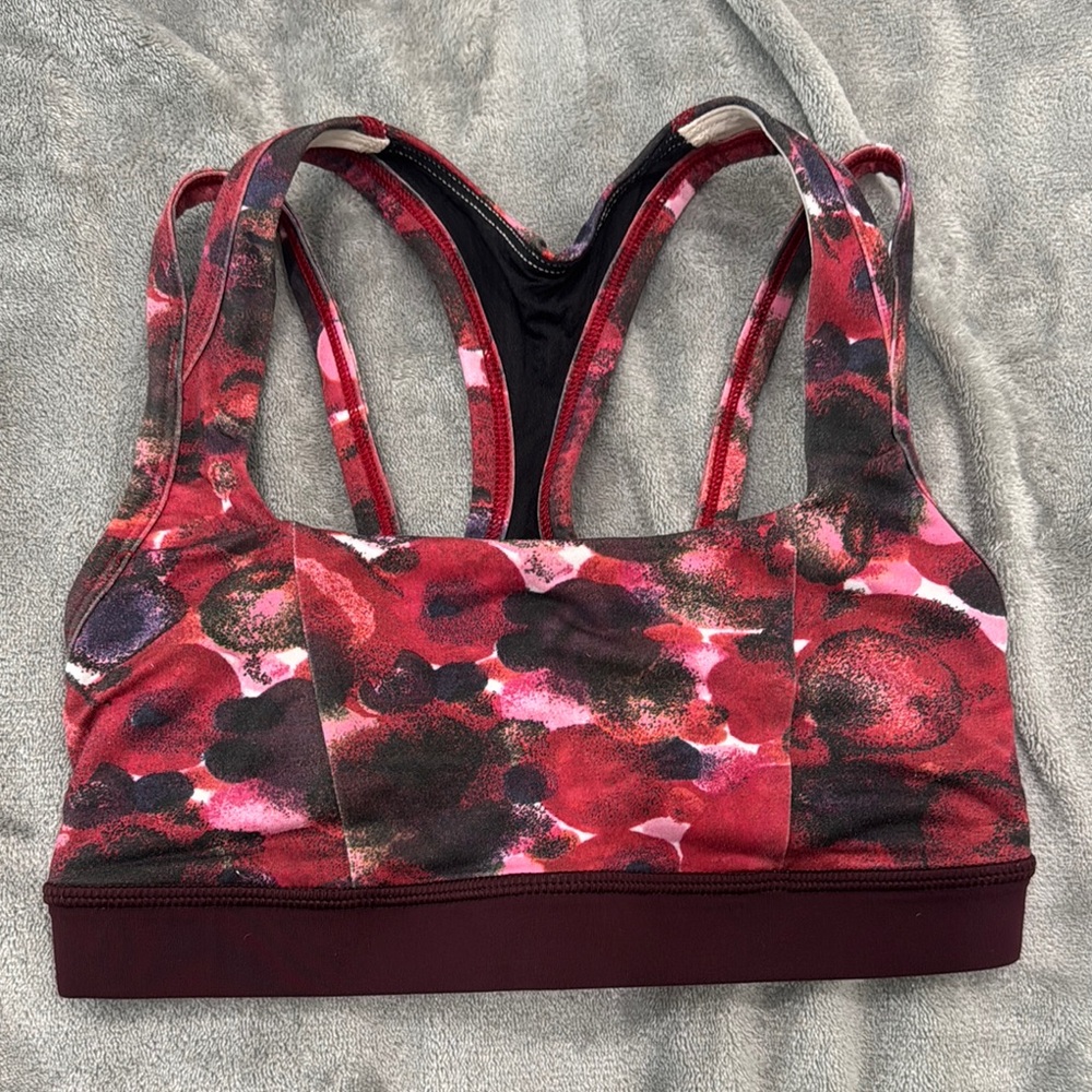 Women's Red and Black Floral Sports Bra